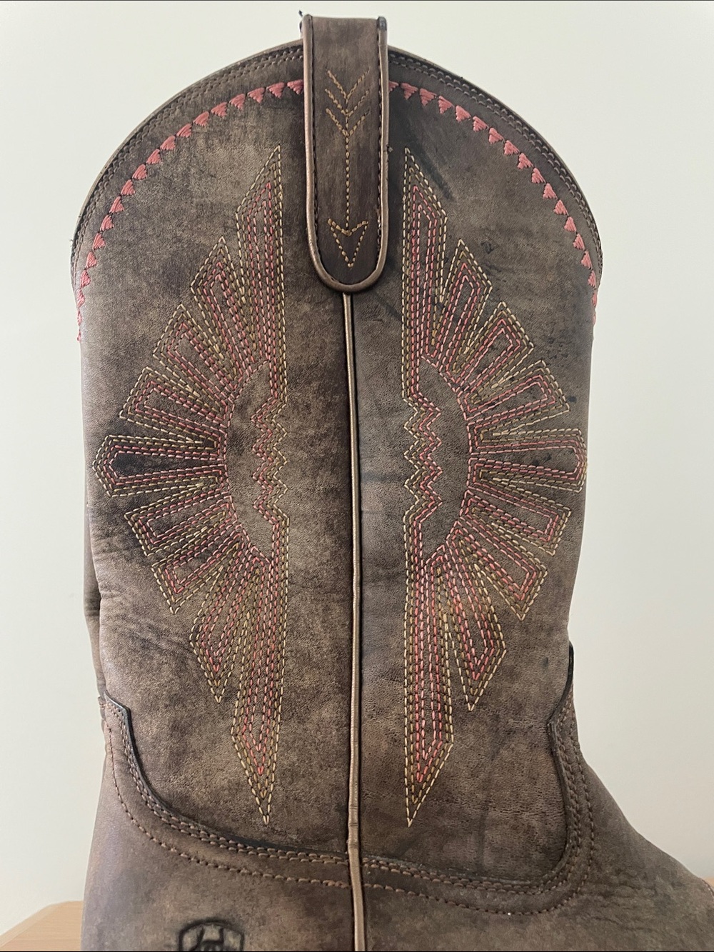Ariat Distressed Brown Suede Western Heeled Boots with Subtle Pink Stitching - Picture 6 of 6